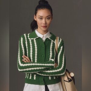 Anthropologie 4SI3NNA Collared Crochet Open-Stitch Cardigan Sweater NWT